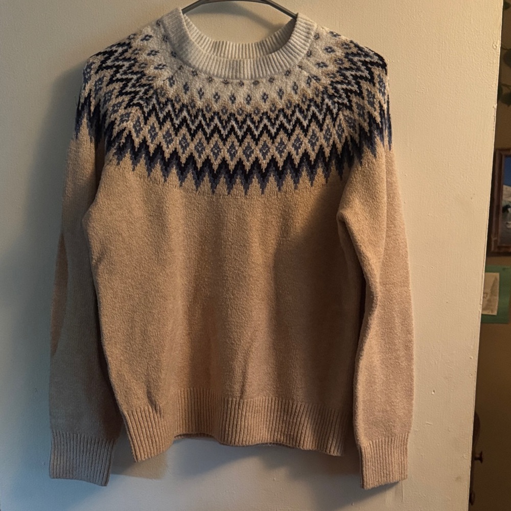 Cream and Navy Crewneck Sweater